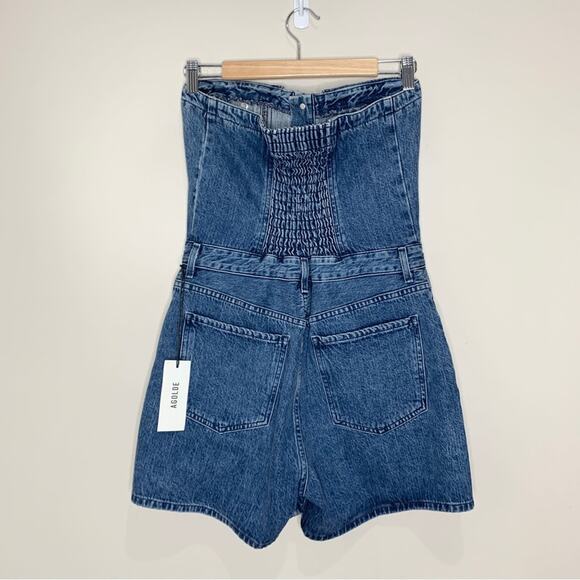 NEW Agolde Sandy Strapless All-In-One Denim Shorts / Romper (Sz 10) Remedy - Picture 7 of 11